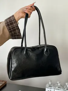 Women Retro PU Leather Tote Bag Large Capacity Minimalist Underarm Shoulder Bag Fashion Office Work Commute Handbag