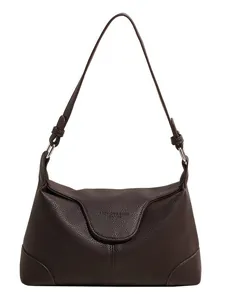 Sac sous le bras rétro en cuir marron foncé avec bandoulière réglable et inscription