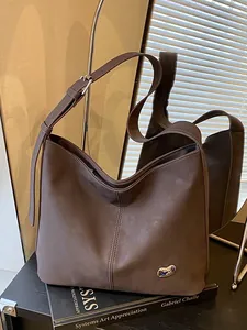 Women Large Capacity PU Faux Leather Hobo Tote Bag Vintage Minimalist Shoulder Crossbody Bag With Adjustable Strap