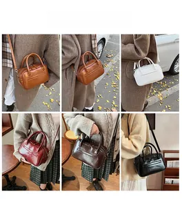 Collage of vintage top-handle crossbody bags in six colors for various outfit styles