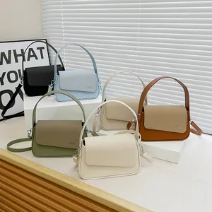 Petit Sac Carré de Couleur Contrastée Rétro Pour Femme en Cuir PU Mode Sac à Bandoulière Pour Les Déplacements Quotidiens