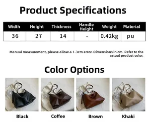 Detailed size chart and material specifications for large capacity PU leather tote bags