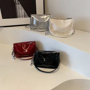Glossy fashion small square handbags with metal chains and balloon dog charms in four colors