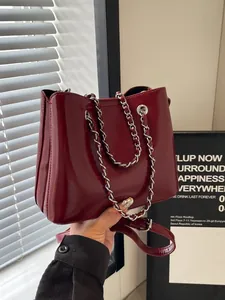 Women Fashion PU Leather Bucket Bag Simple Chain Shoulder Bag Minimalist Underarm Bag Versatile Crossbody Bag Daily Commute