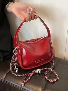 Fashion Women Shiny PU Leather Crossbody Bag Vintage Shoulder Purse With Chain Strap Balloon Dog Charm Square Handbag