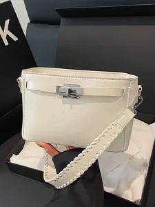 Women PU Leather Classic Twist Lock Crossbody Bag Minimalist Commuter Handbag With Braided Strap Solid Color Shoulder Bag Gift