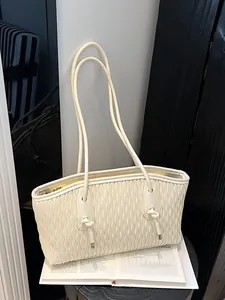 Women's Pleated Tote Bag Fashionable Wave Texture PU Leather Underarm Shoulder Bag With Tie Knot Metal Detail Daily Handbag