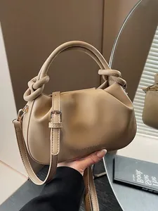 Vintage Ruched Cloud Handbag Women Minimalist Knotted Handle Crossbody Bag Small PU Leather Pleated Shoulder Bag Daily Fashion