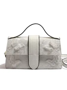 Women's Fashion 3D Butterfly Embroidery Shoulder Bag PU Leather Lace Top Handle Crossbody Bag Retro Small Square Handbag