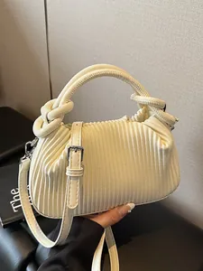 Sac à Main Femme en Cuir PU Plissé Texture Rayures Verticales Poignée à Nœud Petit Sac à Épaule Bandoulière Mode Quotidien Polyvalent