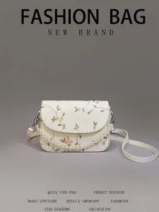 Florale Bestickte Umhängetasche Mit Künstliche Perlenkette Damen PU Leder Elegante Blumen Schultertasche Für Den Alltag Party Mode