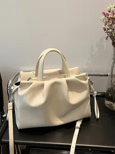 Women Fashion Pleated Cloud Handbag Large Capacity Litchi Grain PU Leather Shoulder Bag With Adjustable Strap Commute Crossbody Bag