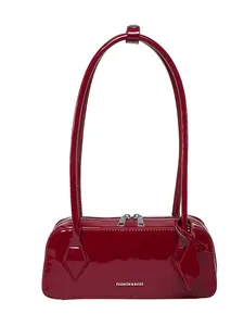 Shiny Patent Leather Underarm Bag For Women Vintage Baguette Shoulder Bag With Double Zipper Daily Fashion Handbag