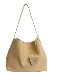 Large capacity camel leather tote bag with pebble grain finish and shoulder strap