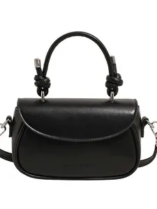Sac bandoulière élégant en cuir PU noir avec poignée nouée et design carré structuré