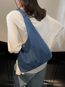 Vintage Gewaschene Denim-Einkaufstasche Für Damen Große Kapazität Einfache Lässige Schultertasche Hobo-Tasche Für Alltag Büro