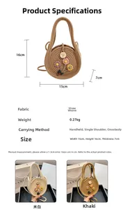Spécifications de taille pour un mini sac à main rond en paille avec fleurs décorées