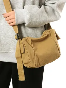 Casual Canvas Messenger Bag Small Square Crossbody Bag With Adjustable Strap Side Pocket For Women Men Students Daily Travel