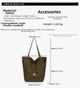 Detailed dimensions of the leopard print canvas tote bag with lightweight material info
