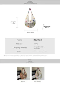 Tabella taglie dettagliata e dimensioni della borsa hobo in maglia floreale in due colori