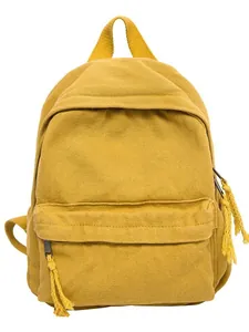Vintage mosterdgele canvas mini rugzak met modieuze kwastjes voor dames en meisjes