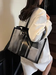 Women Transparent PVC Tote Bag Large Capacity Waterproof Jelly Shoulder Bag With Inner Pouch Fashion Clear Beach Handbag
