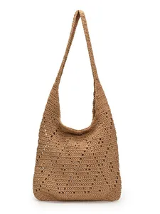 French style hollow crochet cotton woven shoulder bag for beach holidays and summer travel