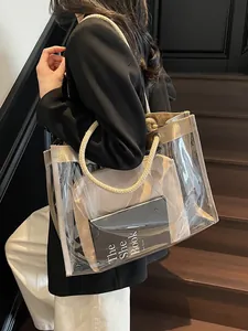 Large Capacity Transparent PVC Tote Bag With Rope Handle Jelly Beach Shoulder Bag For Women Vacation Daily Travel Handbag