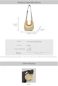 Dimensions détaillées pour sac à bandoulière au crochet beige avec texture tressée