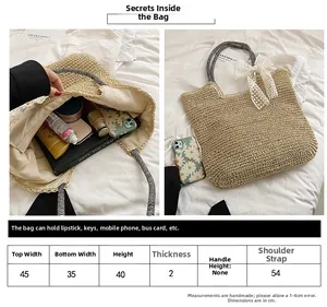Detaillierte Größentabelle für große Strandtasche aus Stroh mit Maßen und Kapazität