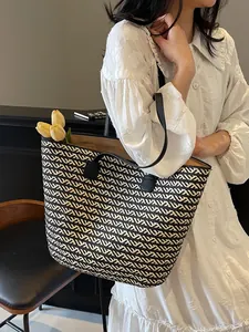 French Casual Large Capacity Woven Tote Bag Straw Beach Shoulder Bag Summer Vacation Commute Handbag For Women