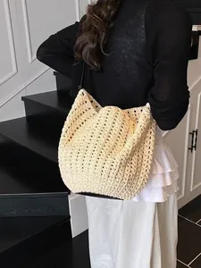 Sac à Épaule Minimaliste en Crochet Ajouré pour Femme Grand Sac Cabas Tissé Style Décontracté Sac Hobo de Plage Vacances