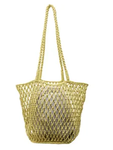 Bolso tote de punto amarillo pálido con bolsa interior para vacaciones de verano