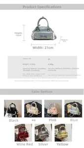 Detailed view of bow handbag dimensions and multi-color selection in PU leather
