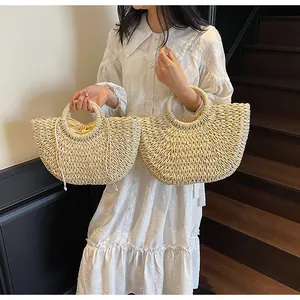 Détails de sacs à main en paille tressée avec doublure pour vacances à la plage