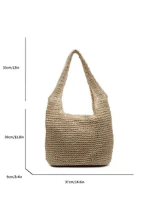 Grande borsa in paglia intrecciata con misure per spiaggia e stile casual chic