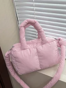 Borsa a Mano Trapuntata da Donna Leggera in Nylon Tracolla Tinta Unita Morbida Borsa a Spalla Imbottita Tote Bag Casual