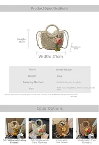 Detailansicht einer gewebten Stroh-Strandtasche mit Maßen und Texturdetails