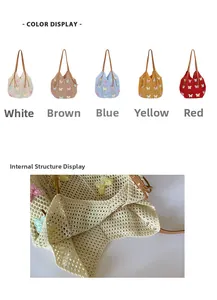 Vue détaillée des sacs de plage en tricot colorés avec broderie papillon et intérieur
