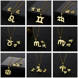 Set di Collana e Orecchini a Bottone 12 Costellazioni Zodiacali in Acciaio Inossidabile 304 Placcato Oro Gioielli Donna