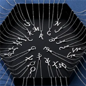 Minimalist Stainless Steel 26 Alphabet Pendant Necklace For Women Polished Initial Letter Choker Clavicle Chain Jewelry Gift