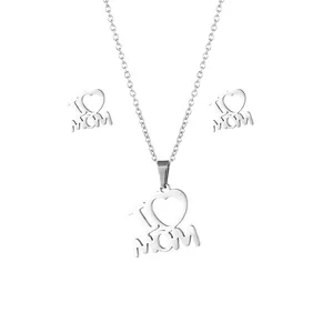 Silver I Love Mama necklace and earrings jewelry set for Mother's Day gift
