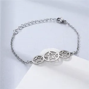 Polished 304 stainless steel chain bracelet with hollow star charms and lobster clasp