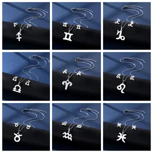 304 Stainless Steel 12 Zodiac Sign Jewelry Set Silver Minimalist Horoscope Pendant Necklace Stud Earrings Women Gift