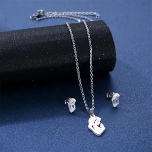 Set gioielli in acciaio inossidabile argento con collana e orecchini silhouette femminile