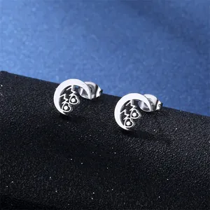 Silver stainless steel hollow moon stud earrings with heart detail for Mother's Day
