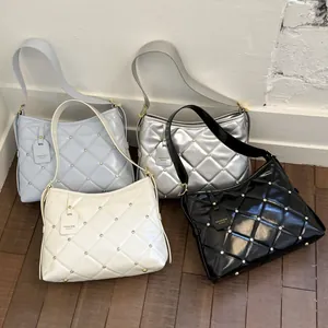 Chic quilted hobo shoulder bags in blue, silver, white and black colors for women
