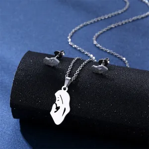 Minimalista 304 Acciaio Inossidabile Festa della Mamma Silhouette Profilo Donna Ciondolo Collana Orecchini a Bottone Donna Regalo
