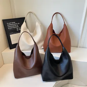Litchi texture PU leather hobo tote bags in white, caramel, dark brown and black