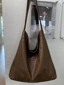 Women Woven PU Leather Tote Bag Large Capacity Hobo Shoulder Bag Handbag Simple Fashion Versatile Commute Vintage Bag